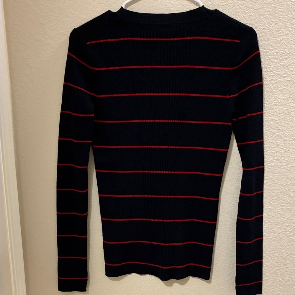 Athleta Navy and Red Striped Crew Neck Sweater like new - Picture 6 of 6